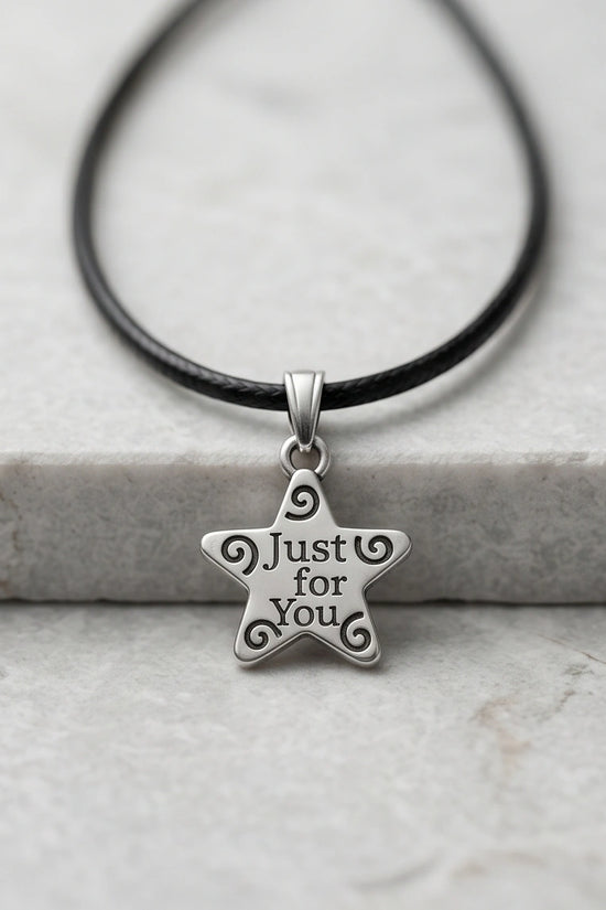 Silver "Just for You" Engraved Star Necklace