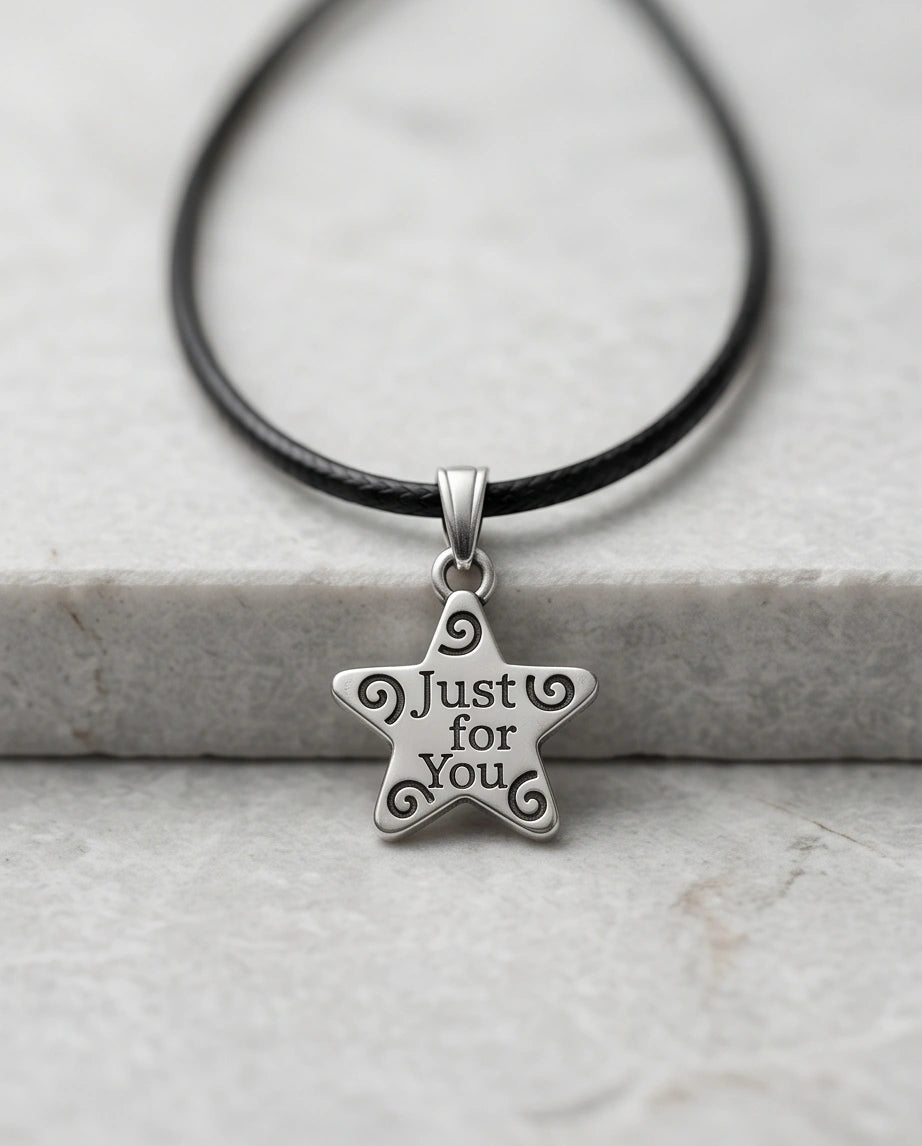 Silver "Just for You" Engraved Star Necklace