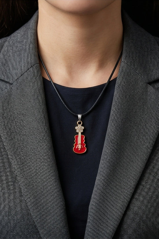 Gold and Red Enamel Violin Necklace