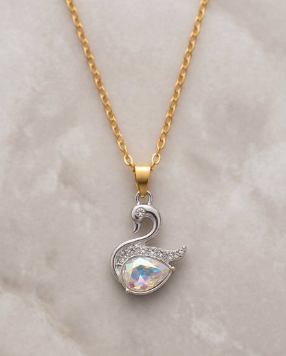 Silver Opaline Crystal Swan Pendant Necklace