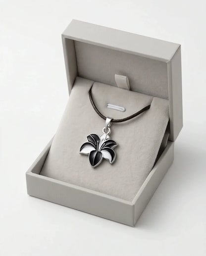 Bold Black and White Lily Enamel Pendant Necklace