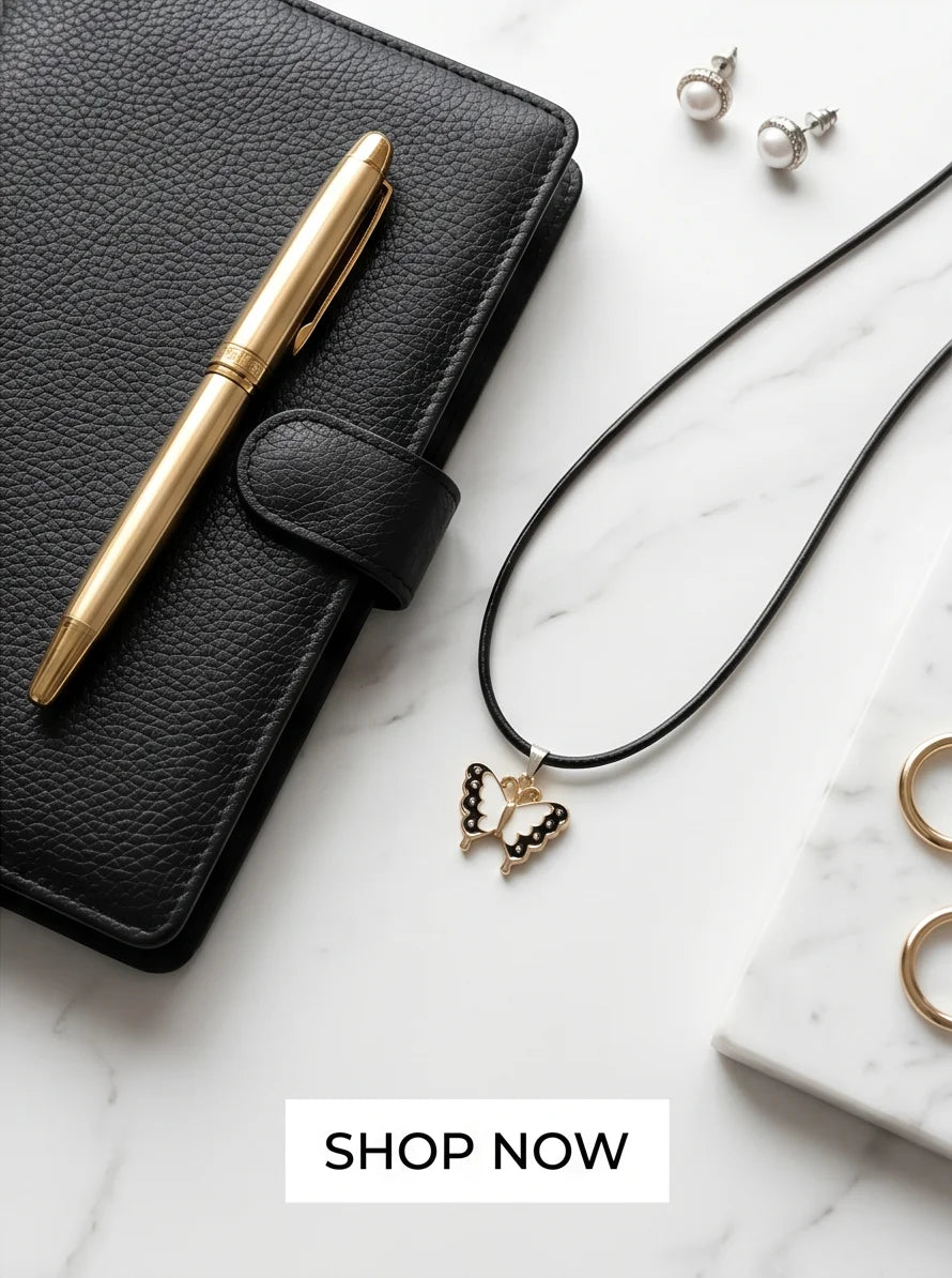 Black & White Enamel Butterfly Pendant Necklace