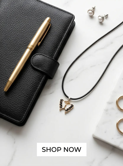 Black & White Enamel Butterfly Pendant Necklace