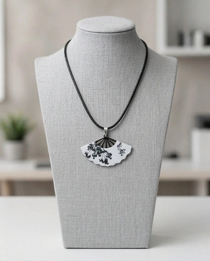 Artistic Monochrome Folding Fan Pendant Necklace