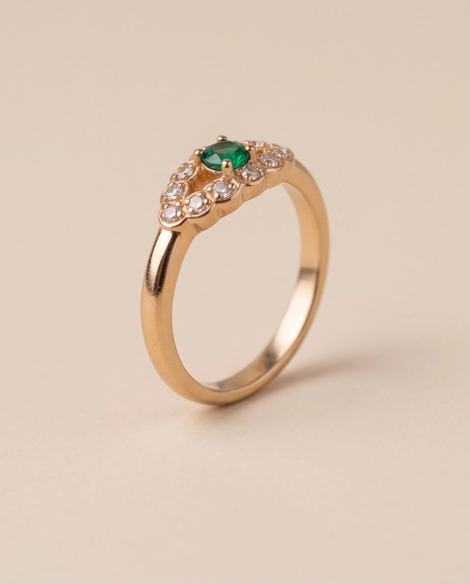 Emerald & Crystal Scalloped Halo Ring