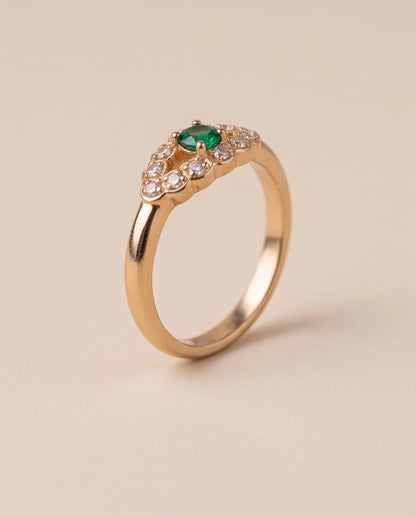 Emerald & Crystal Scalloped Halo Ring