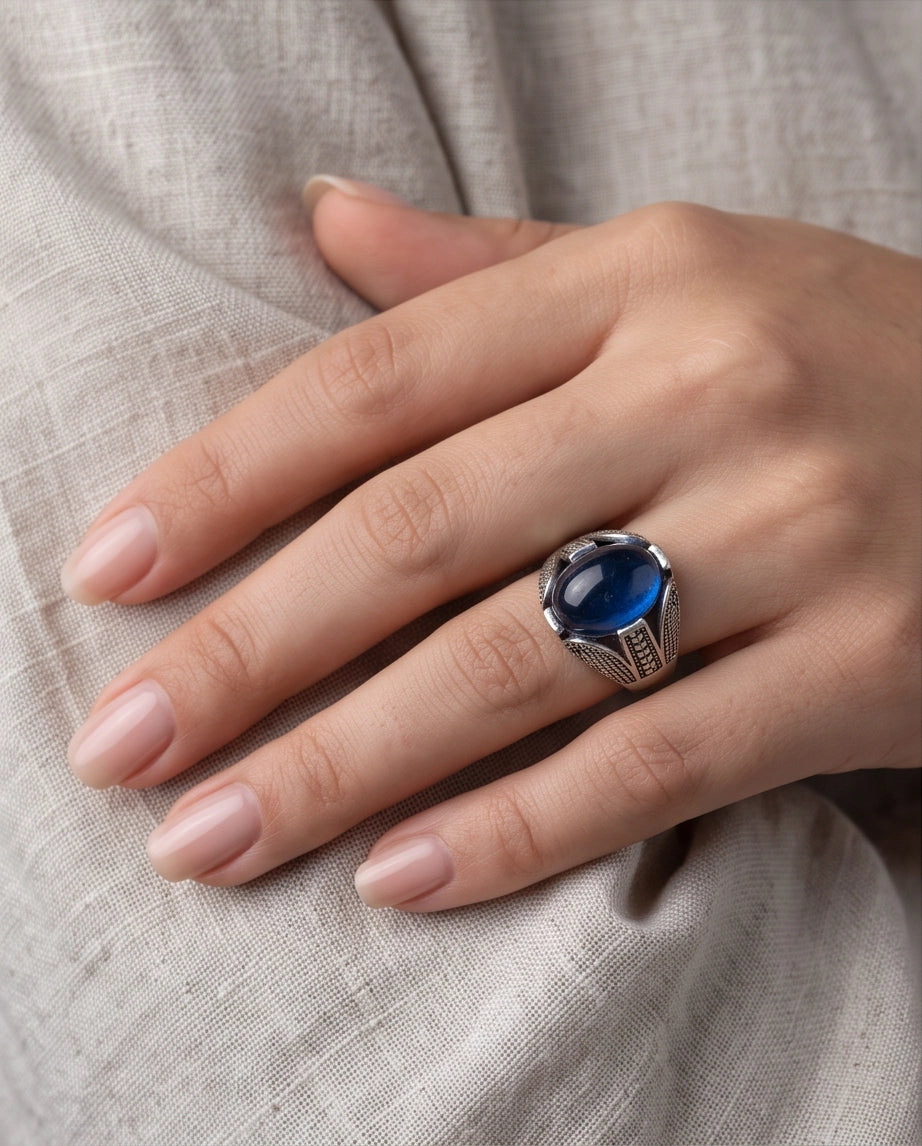 Cobalt Eclipse Stippled Signet Ring