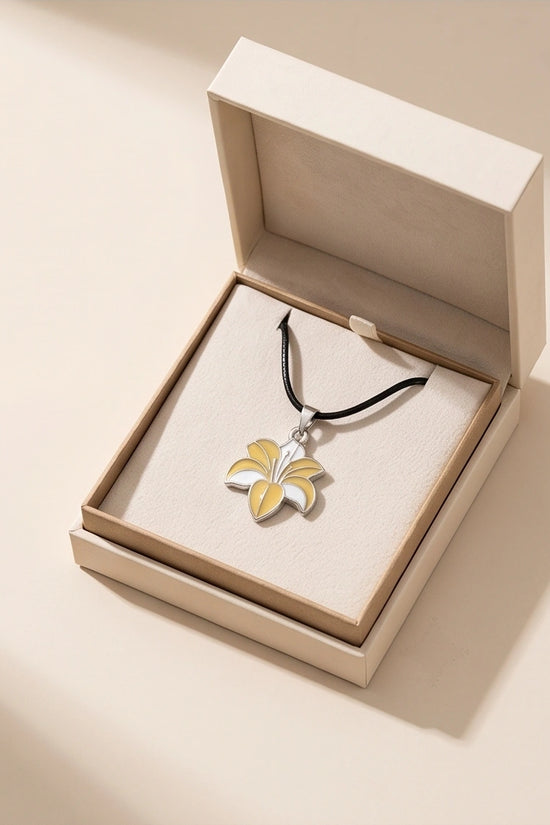 Elegant Pastel Yellow and White Lily Enamel Pendant Necklace