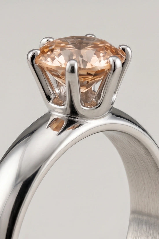 Sterling Silver Round-Cut Vintage Crown Peach Morganite Solitaire Ring