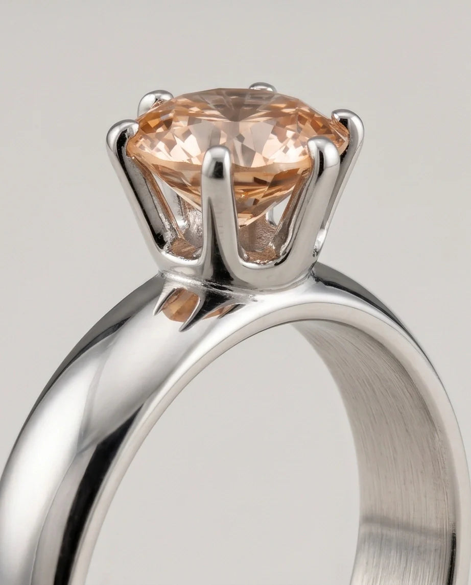 Sterling Silver Round-Cut Vintage Crown Peach Morganite Solitaire Ring
