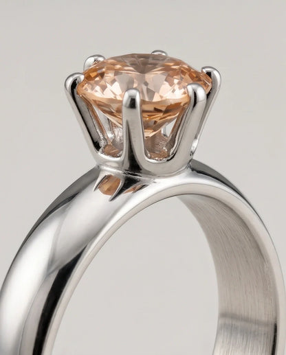 Sterling Silver Round-Cut Vintage Crown Peach Morganite Solitaire Ring