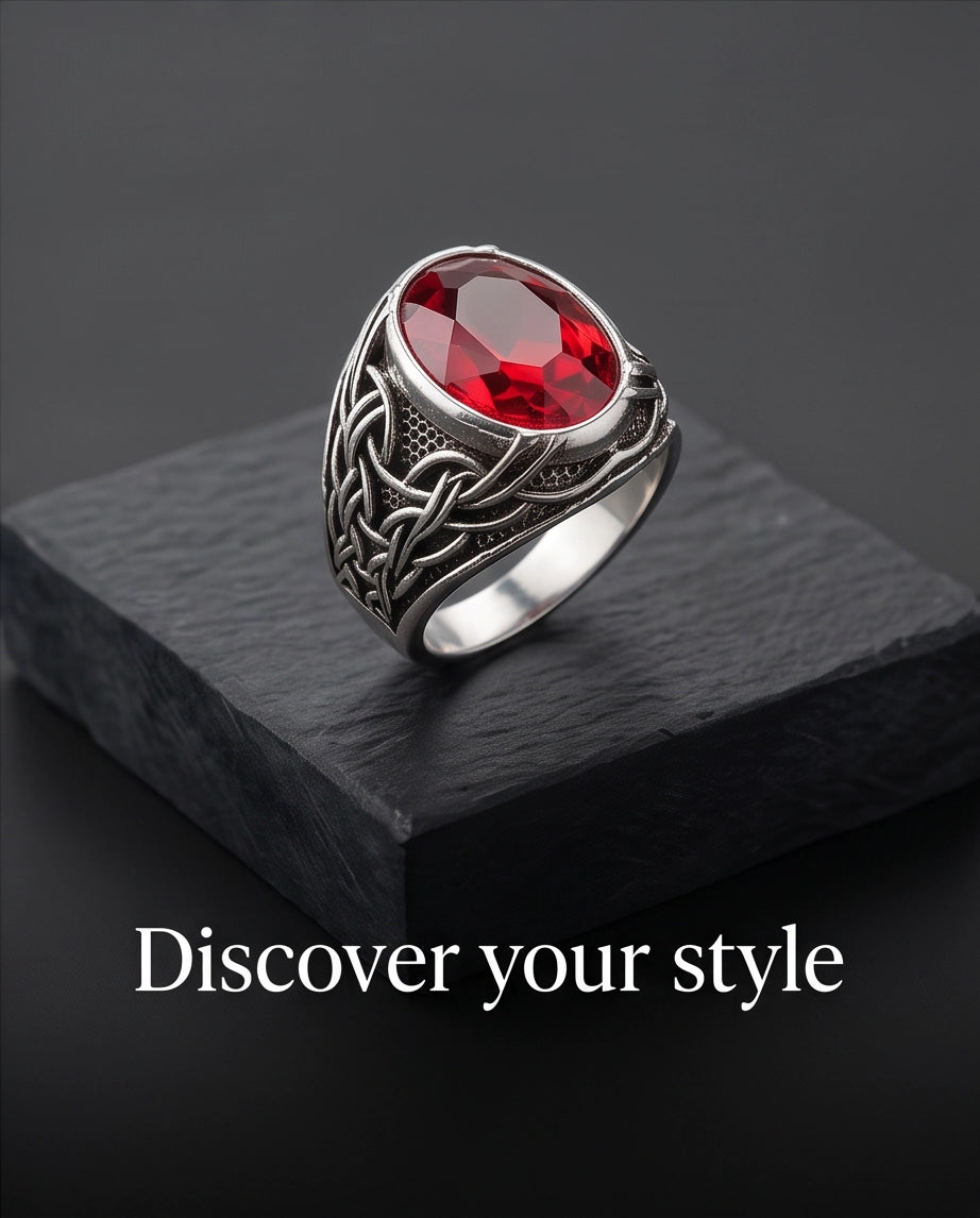 Ruby Gemstone Celtic Knotwork Silver Ring