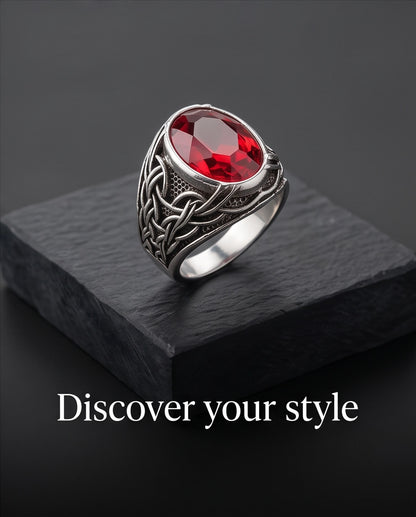 Ruby Gemstone Celtic Knotwork Silver Ring
