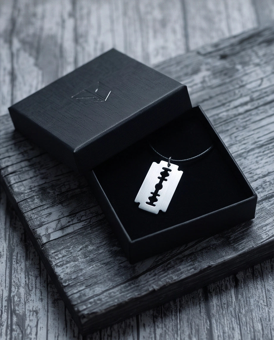 Brushed Silver Razor Blade Cord Necklace