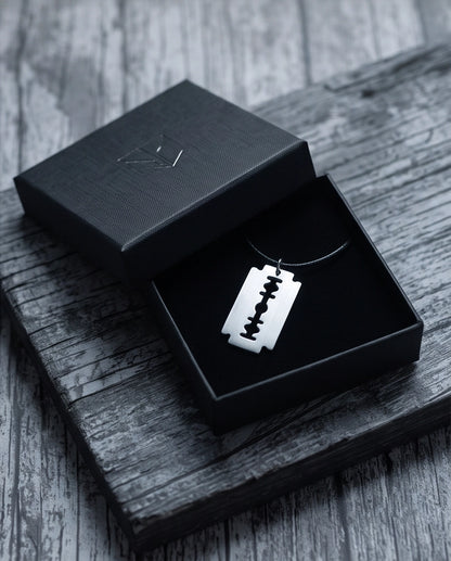 Brushed Silver Razor Blade Cord Necklace