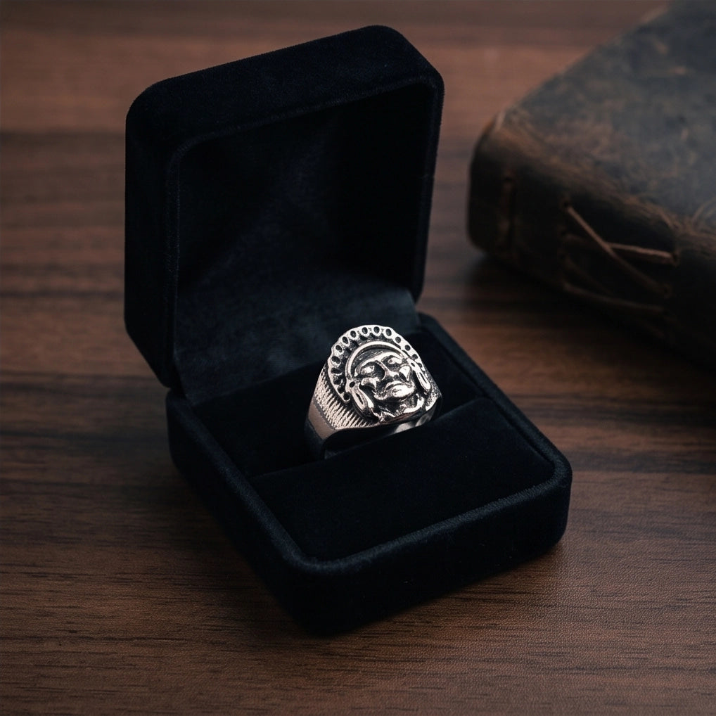 Native Chief Headdress Sculpted Signet Ring