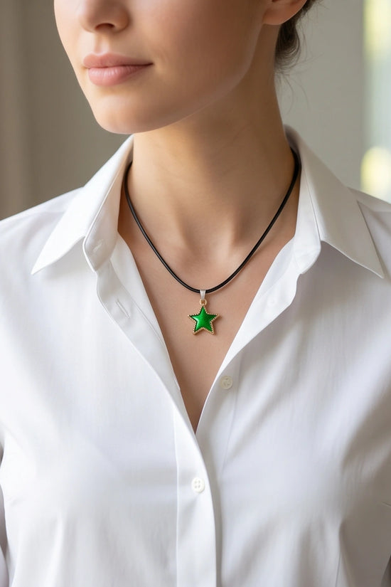 Gold and Green Star Pendant Necklace