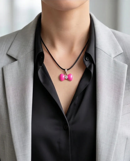 Gold and Pink Crystal Bow Necklace