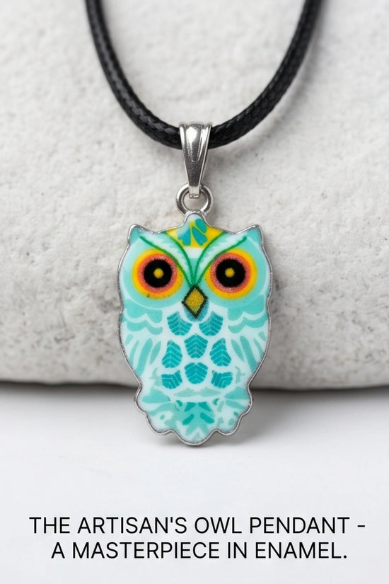 Vibrant Mint Blue Owl Totem Pendant Necklace