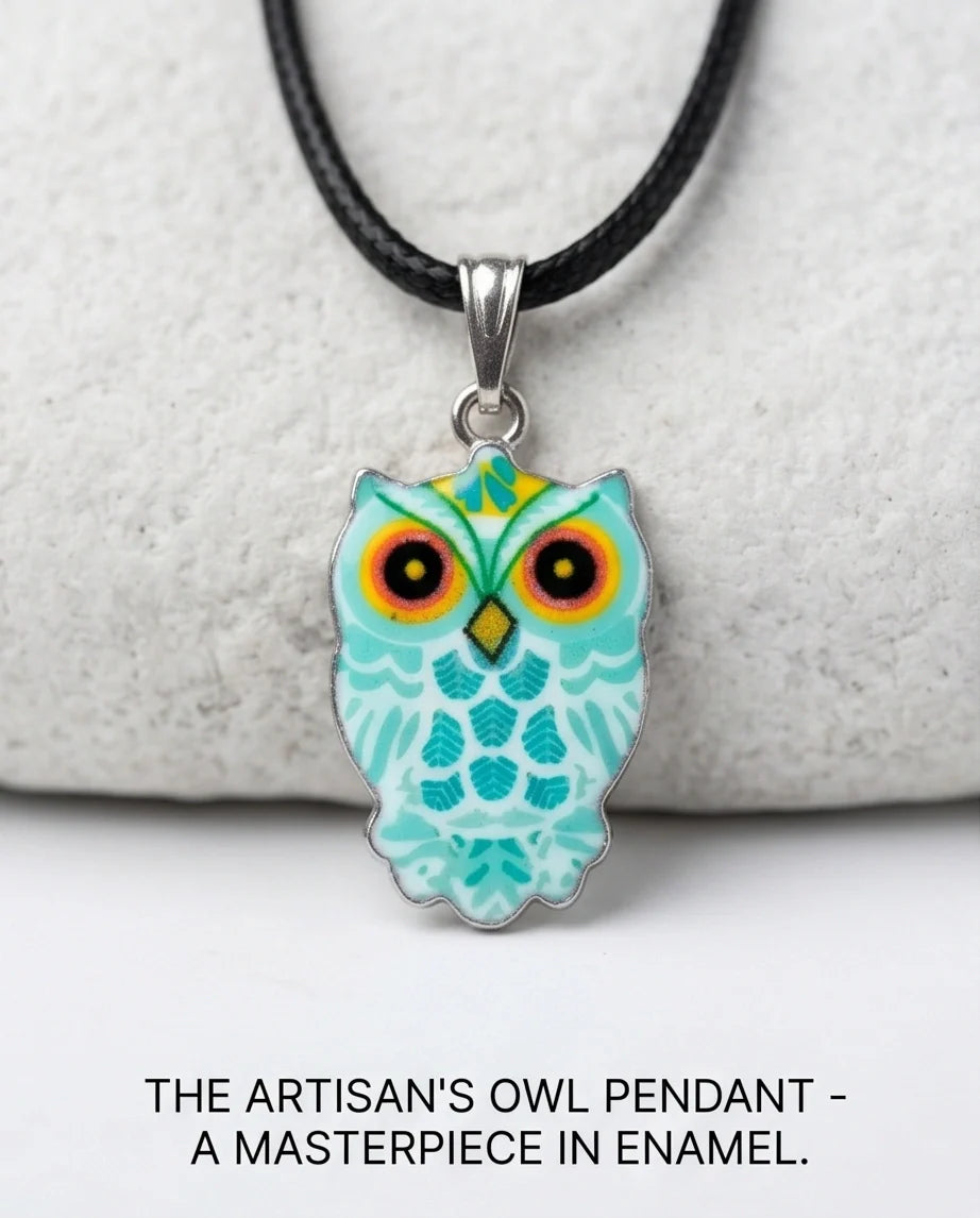 Vibrant Mint Blue Owl Totem Pendant Necklace