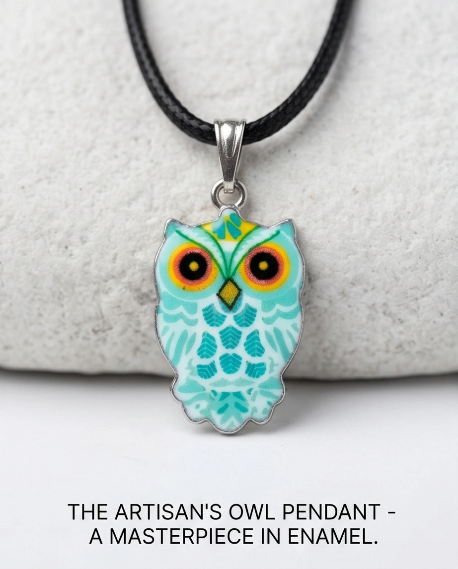 Vibrant Mint Blue Owl Totem Pendant Necklace