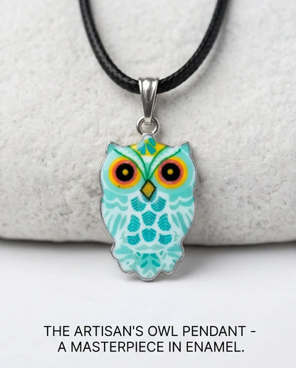 Vibrant Mint Blue Owl Totem Pendant Necklace