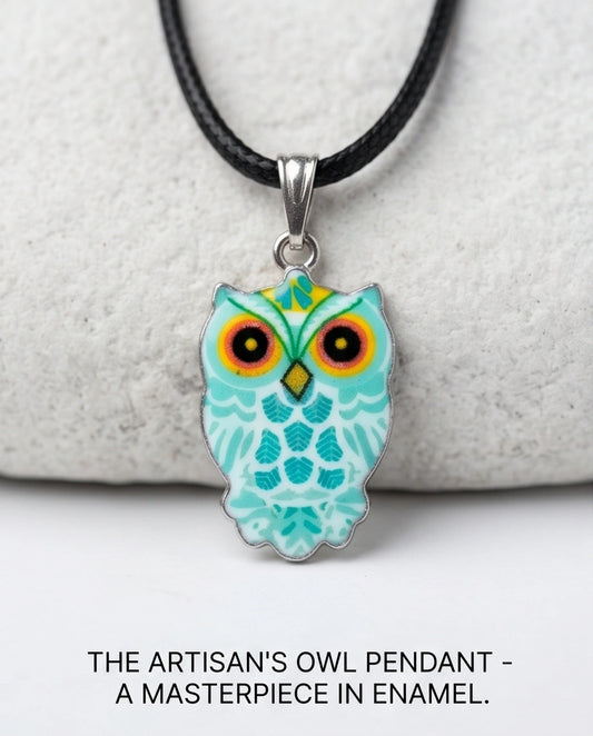 Vibrant Mint Blue Owl Totem Pendant Necklace