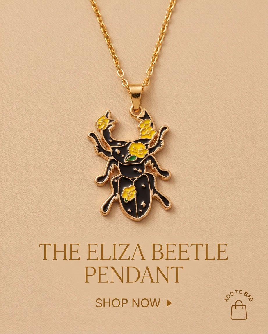 Gold Floral Stag Beetle Enamel Chain Necklace