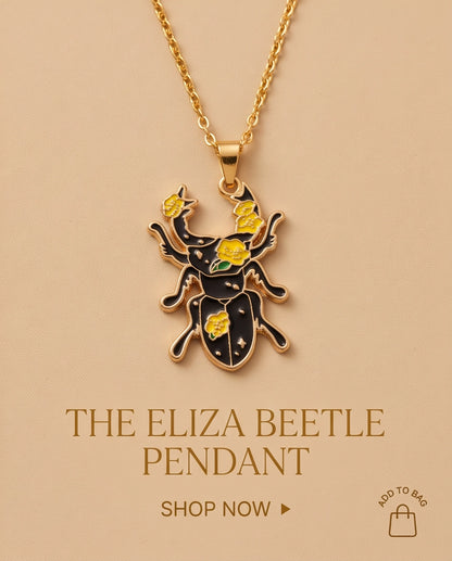 Gold Floral Stag Beetle Enamel Chain Necklace