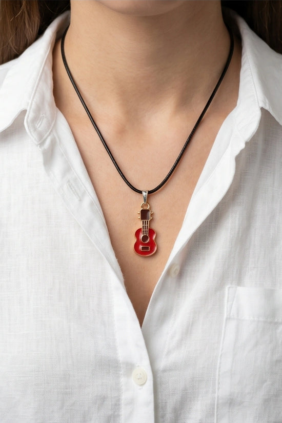 Gold and Red Acoustic Guitar Necklace