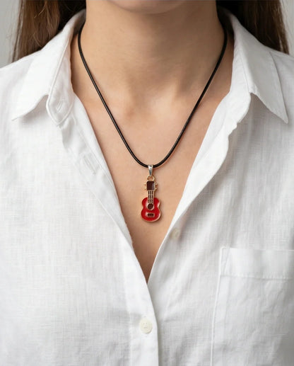 Gold and Red Acoustic Guitar Necklace