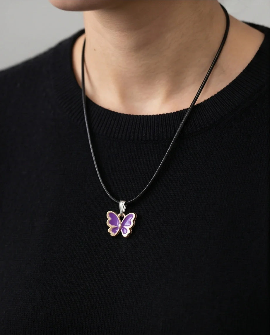 Vibrant Purple Butterfly Enamel Pendant Necklace
