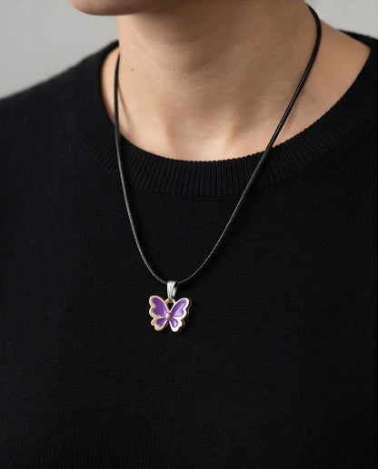 Vibrant Purple Butterfly Enamel Pendant Necklace