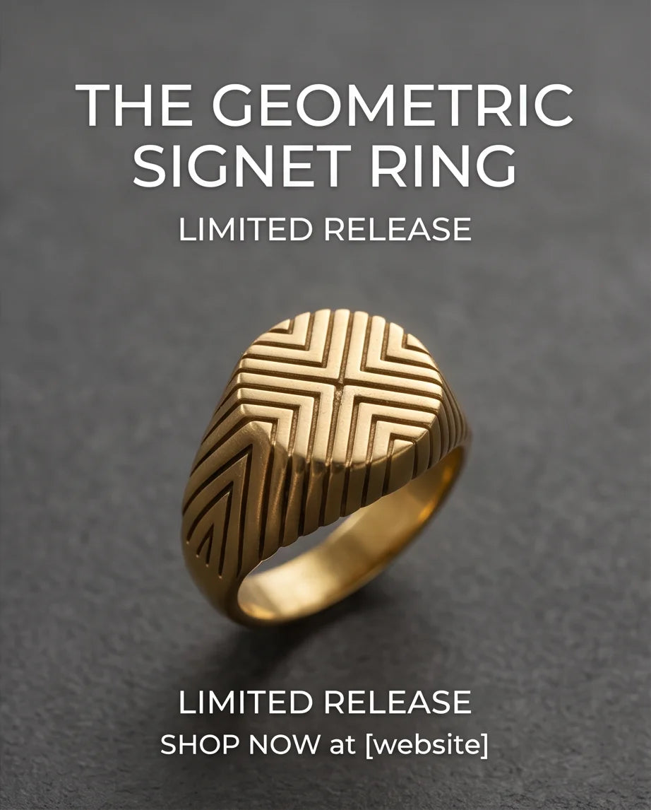 Radiant Chevron Geometric Gold Signet Ring