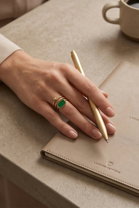 Golden Malachite Orbital Statement Ring