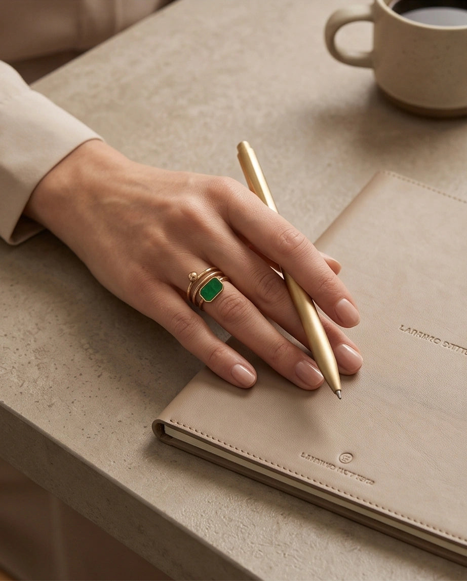 Golden Malachite Orbital Statement Ring