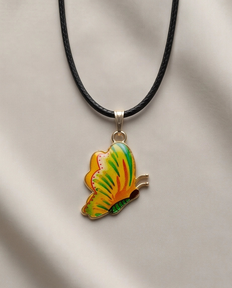 Bright Yellow & Green Butterfly Cord Necklace