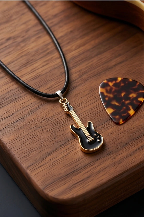 Gold and Black Electric Guitar Necklace