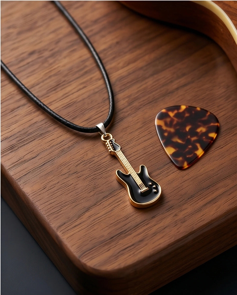 Gold and Black Electric Guitar Necklace