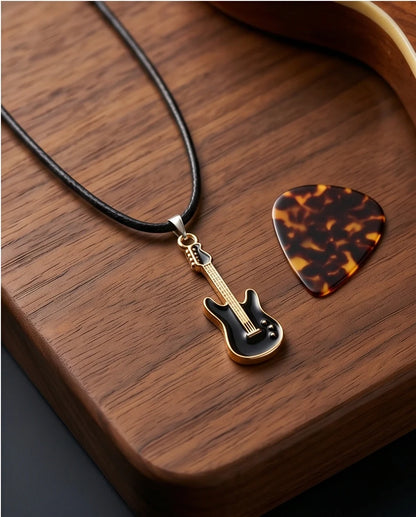 Gold and Black Electric Guitar Necklace