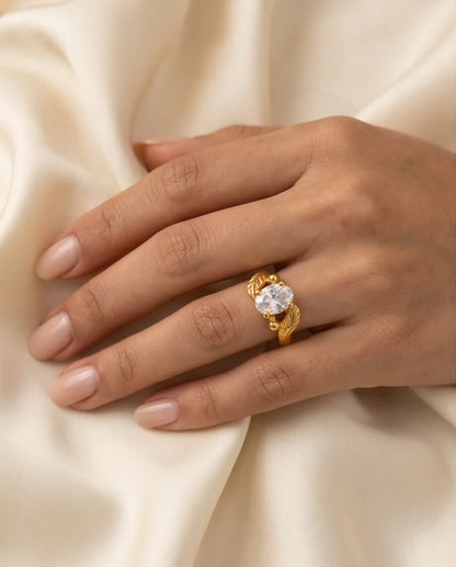 Golden Crystal Moissanite Botanical Leaf Ring
