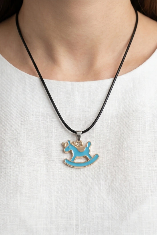 Gold and Turquoise Rocking Unicorn Necklace