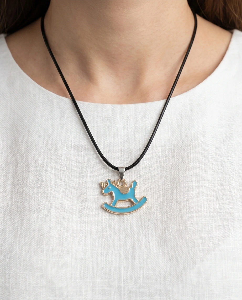 Gold and Turquoise Rocking Unicorn Necklace