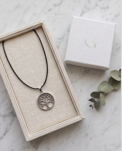 Silver Tree of Life Medallion Cord Necklace