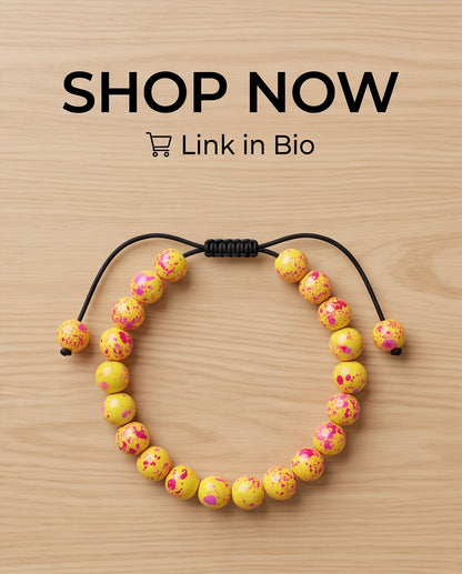 Yellow & Pink Splatter Paint Beaded Adjustable Macrame Bracelet