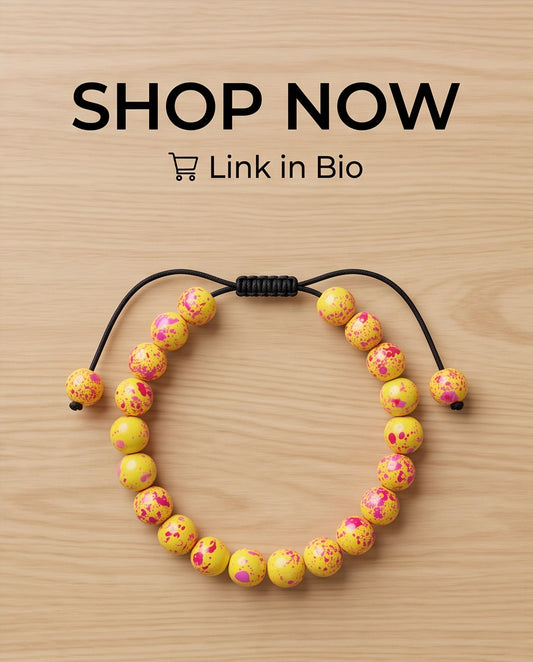 Yellow & Pink Splatter Paint Beaded Adjustable Macrame Bracelet