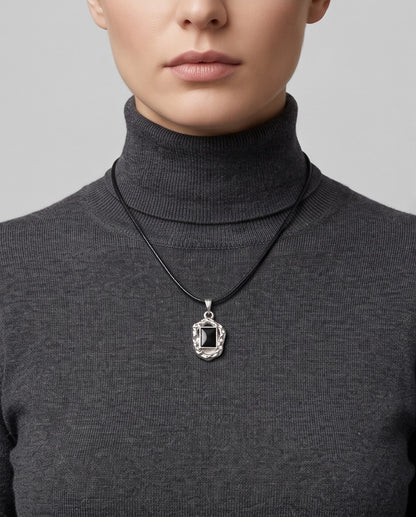 Liquid Metal Rectangular Black Gemstone Necklace