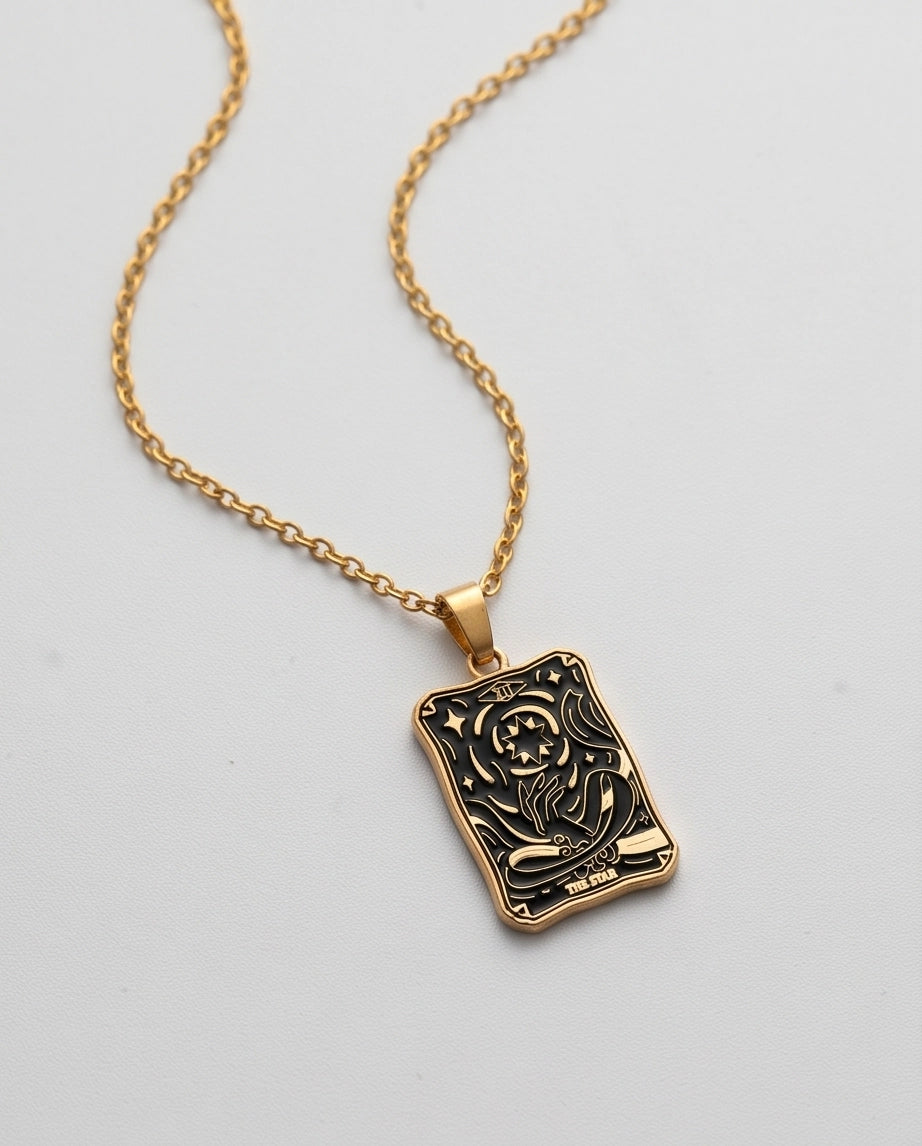 Gold "The Star" Tarot Card Pendant Necklace
