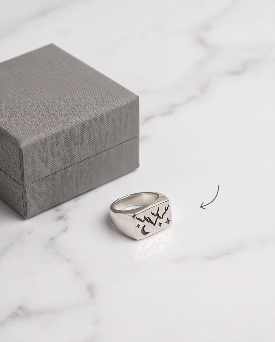 Celestial Mountain & Moon Signet Ring
