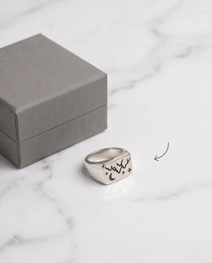 Celestial Mountain & Moon Signet Ring